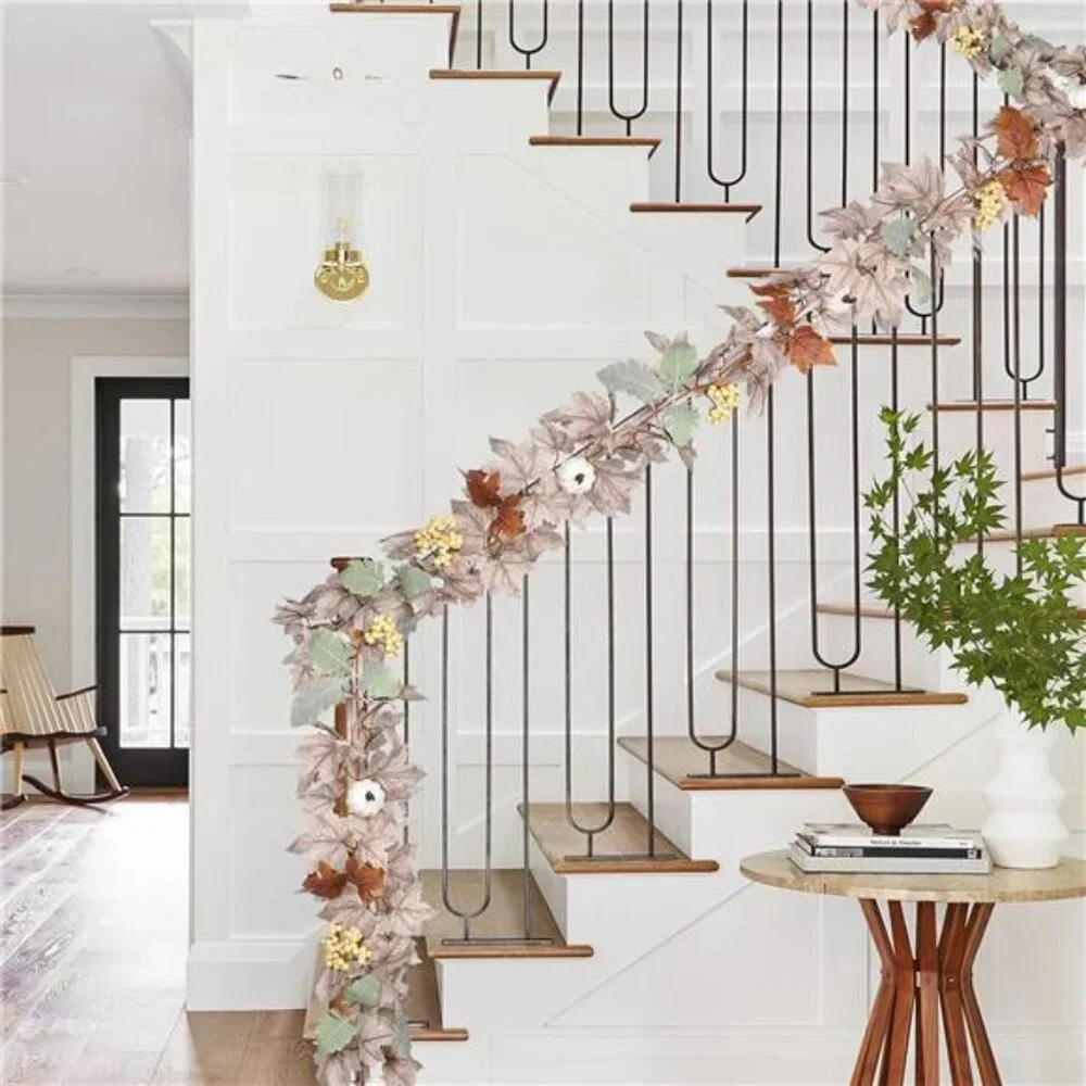 Pumpkin Fall Maple Leaf Garland, 6Ft Hanging Vine White Maple Garland